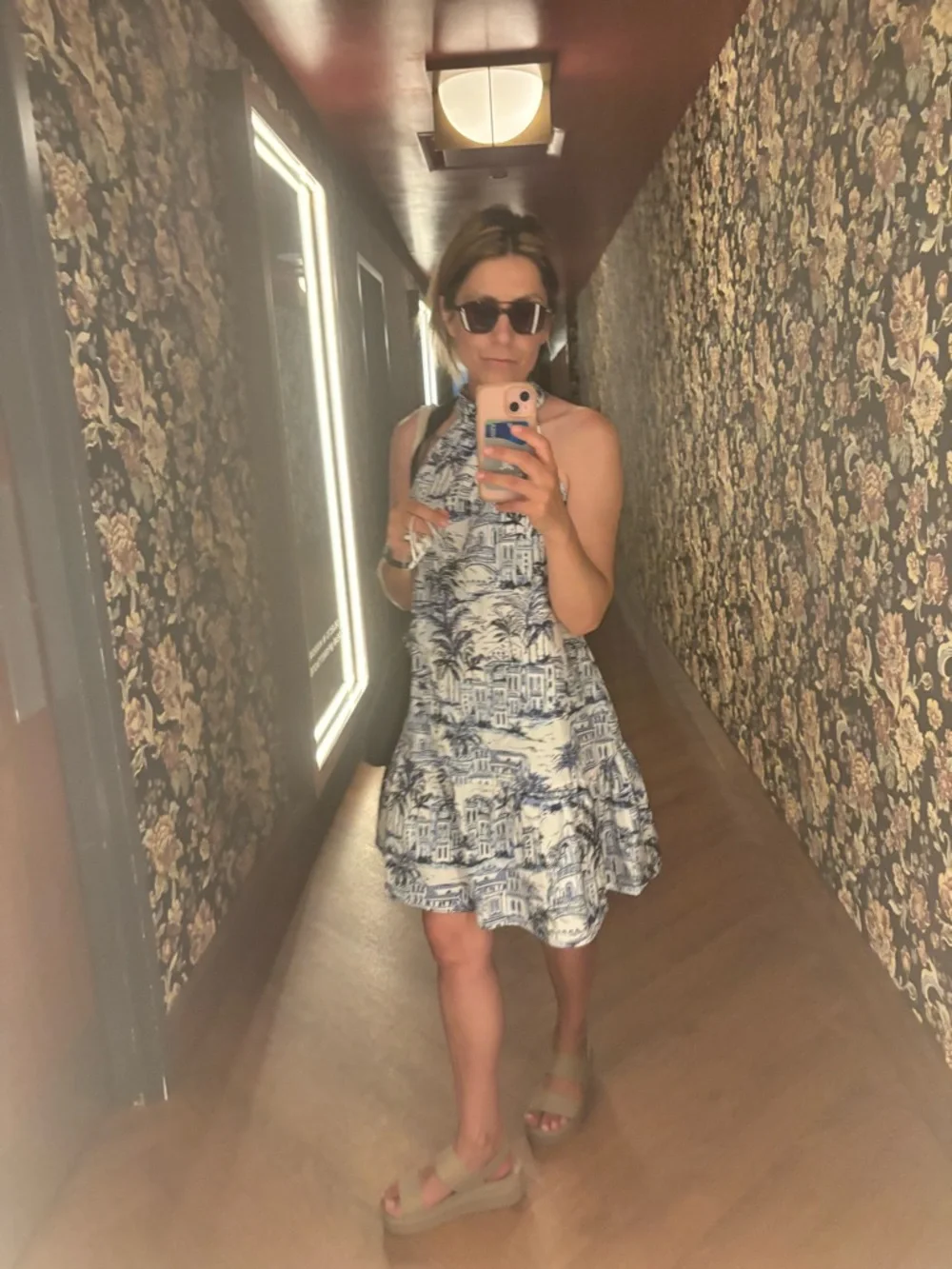Calypso St. Barth Blue & White Tropical Print Halter Sundress size XS